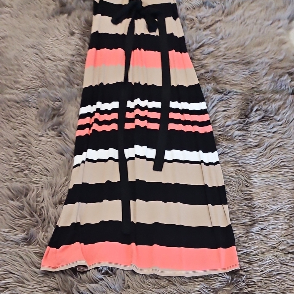 Striped Maxi Dress - Black, Pink, Tan - Picture 6 of 8